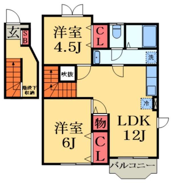 クレストヒルズ(2LDK/2階)の間取り写真