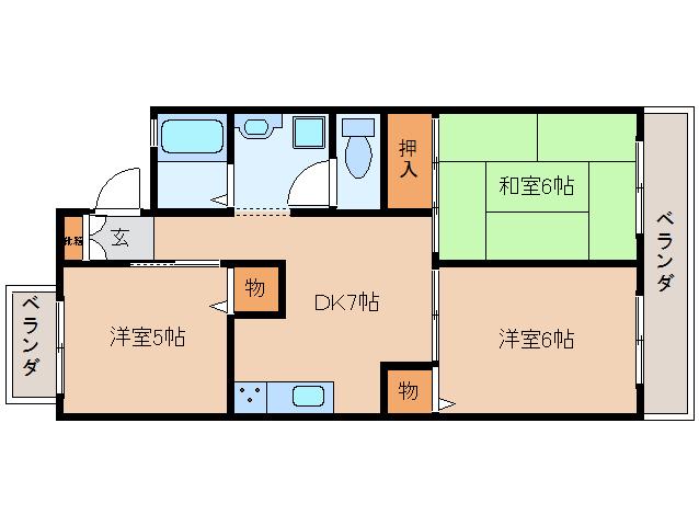 レスポワールI(3DK/2階)の間取り写真