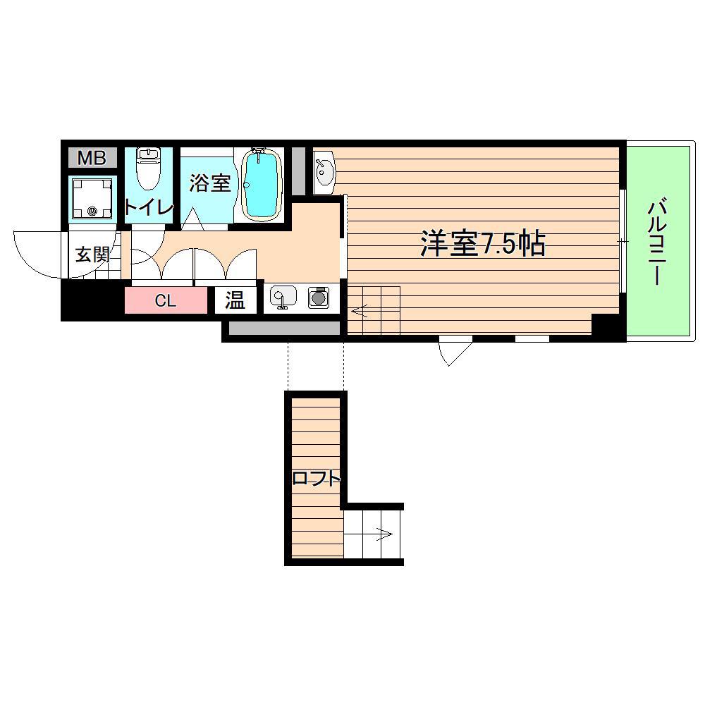 スリーゼ城(1K/4階)の間取り写真
