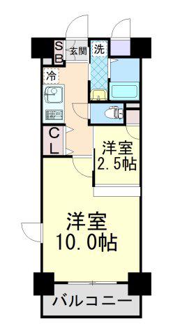 レジディア神戸三宮プレイス(1K/4階)の間取り写真