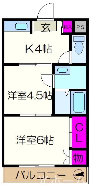 サンメゾン(2K/1階)の間取り写真