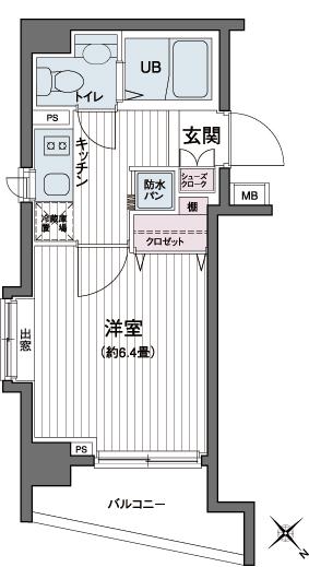 エコロジー都立大学レジデンス(1K/6階)の間取り写真