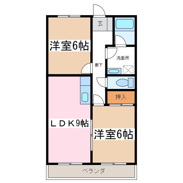 LIMPIAエスポワール西中田(2LDK/2階)の間取り写真