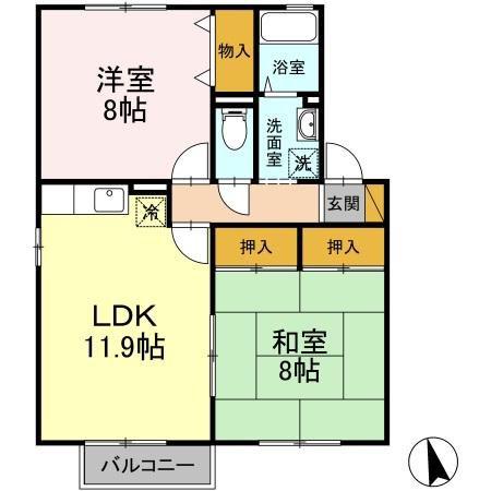 フラット南大野(2LDK/2階)の間取り写真