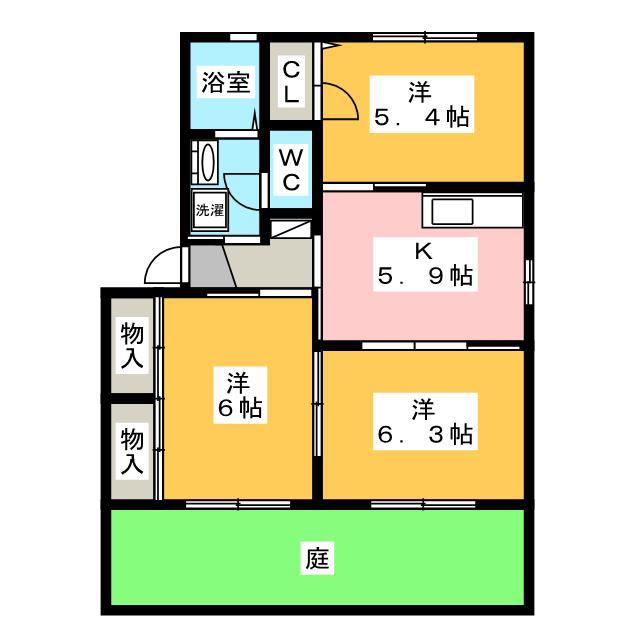 ウエストリバー C(3K/1階)の間取り写真