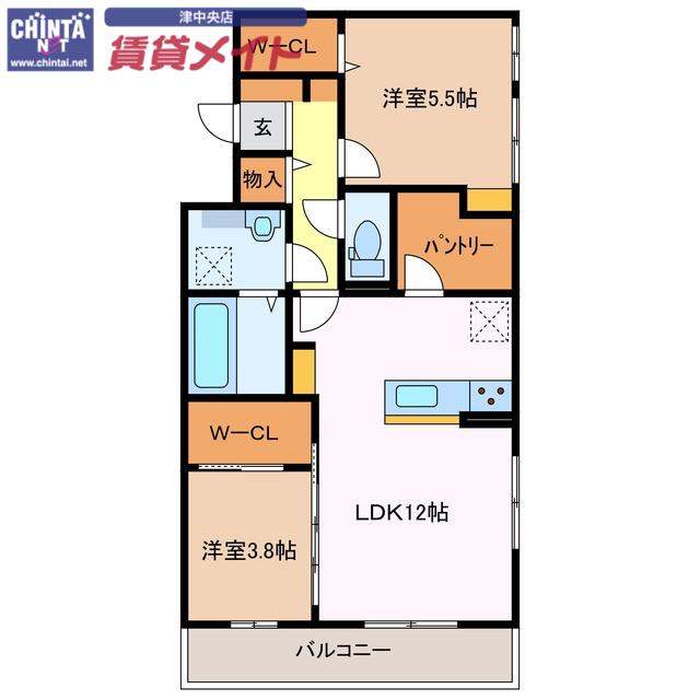 ディーシャンブル南丸之内 B棟(2LDK/1階)の間取り写真
