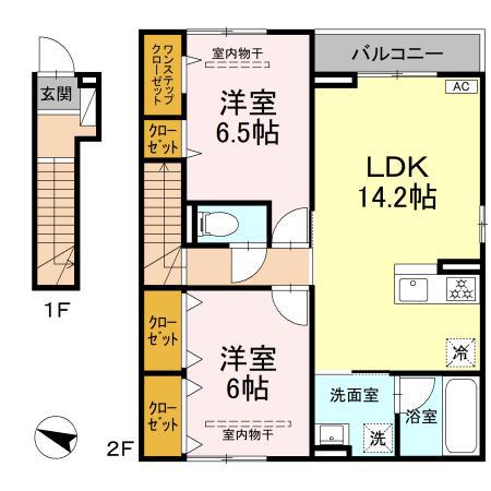 ヒルサイドテラス(2LDK/2階)の間取り写真