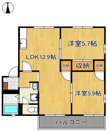 フレグランスM B棟(2LDK/2階)の間取り写真