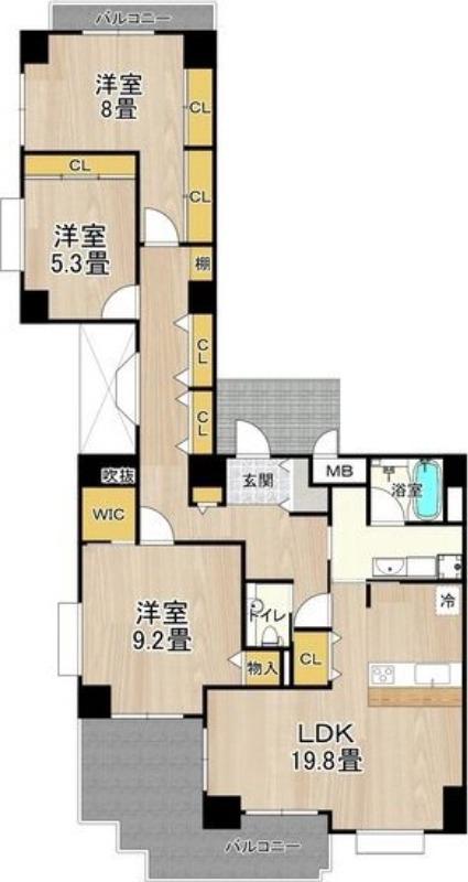 ビレッジアール大淀南(3LDK/5階)の間取り写真