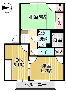 フレグランス福野(2DK/2階)の間取り写真
