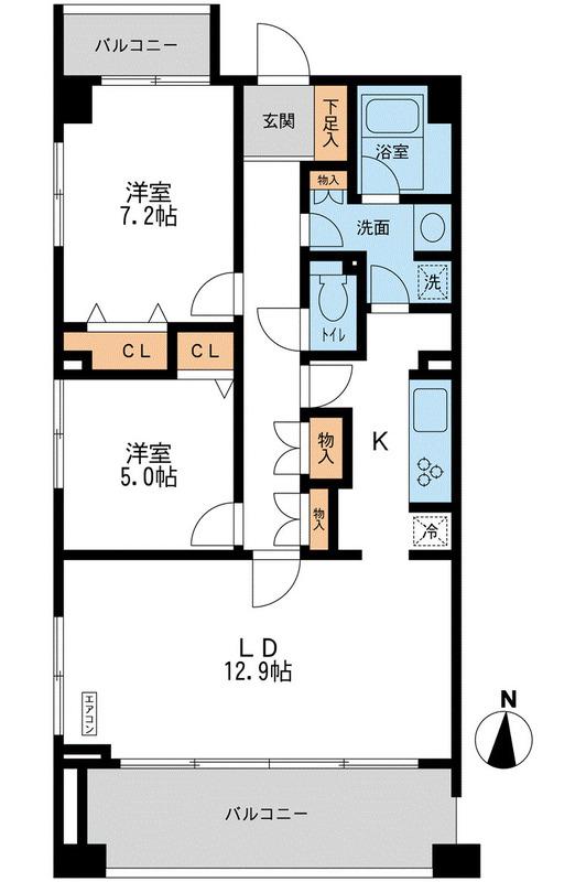 カッシア横濱ガーデン山(2LDK/1階)の間取り写真