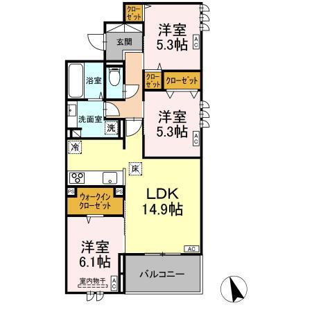 ヒーローキングダムII(3LDK/1階)の間取り写真