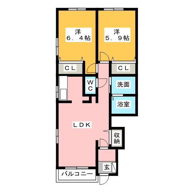 ミルトハーモニーA・B(2LDK/1階)の間取り写真