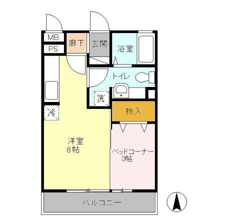 クレール シャンブル(1LDK/3階)の間取り写真