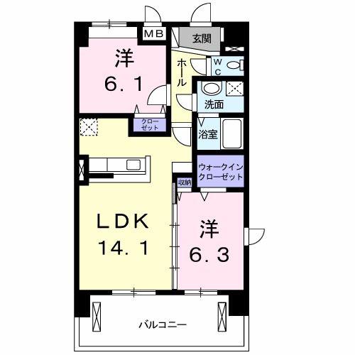 ホワイトヒルズ ドリーバーデン(2LDK/5階)の間取り写真