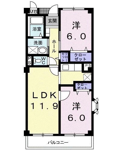 キャッスルタルイ参番館(2LDK/2階)の間取り写真