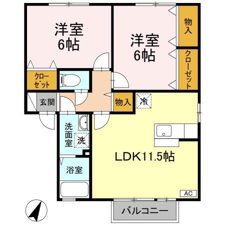 フォレストIIB棟(2LDK/2階)の間取り写真