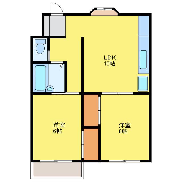 アーバン国府(2LDK/3階)の間取り写真