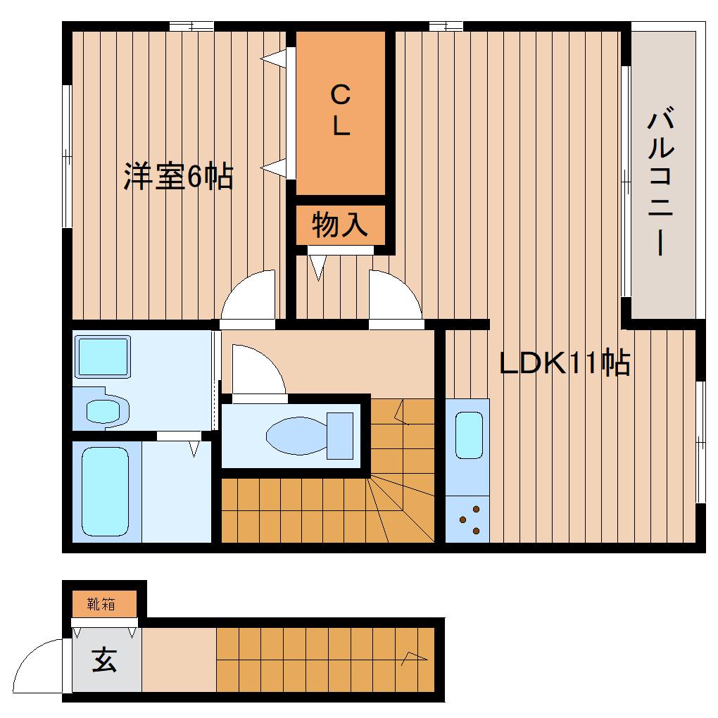 キャピタルヒルズA(1LDK/2階)の間取り写真