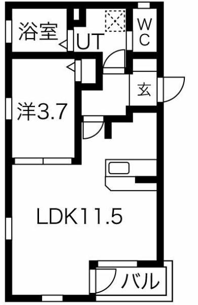 クラージュ本陣(1LDK/3階)の間取り写真