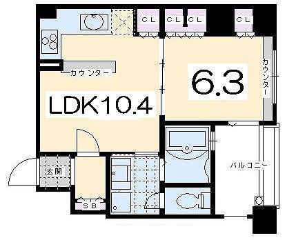 リーガル京都御所東(1LDK/3階)の間取り写真