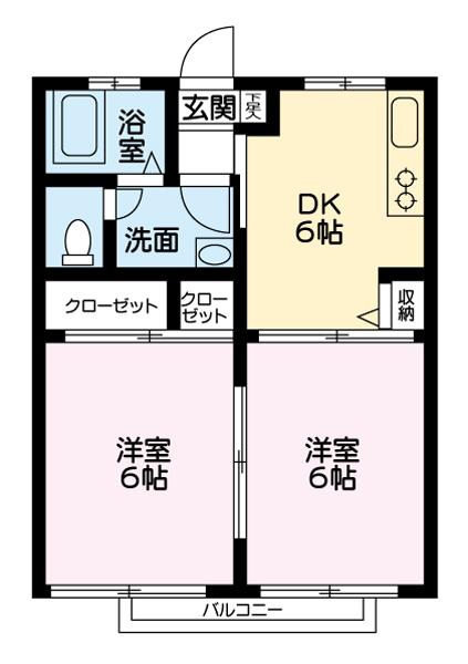 プライムハイツB(2DK/1階)の間取り写真
