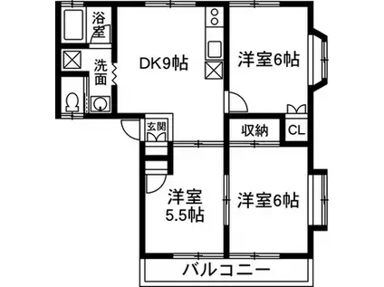 クローバーハウスA棟(3DK/2階)の間取り写真