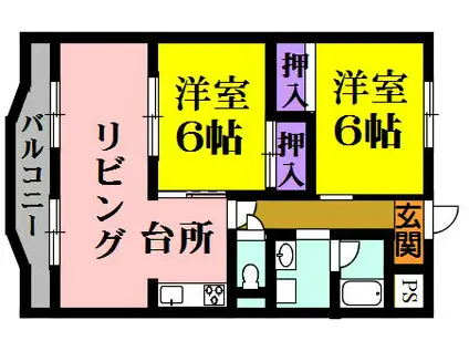 シュロス越地(2LDK/3階)の間取り写真