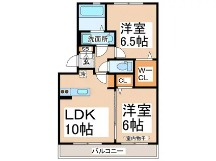 サンハイム須屋(2LDK/3階)の間取り写真