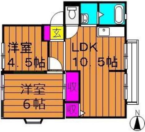 エポック広江B棟(2LDK/2階)の間取り写真