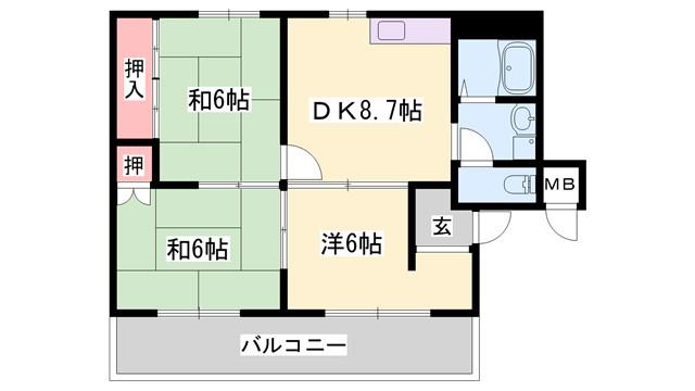 モアークレスト飾磨(3DK/2階)の間取り写真