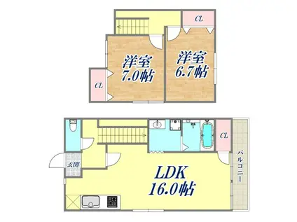 フライブルク瑞穂(2LDK/4階)の間取り写真