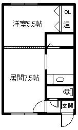 ドリームB(1DK/2階)の間取り写真