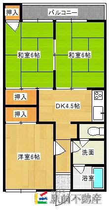 山下アパート(3DK/2階)の間取り写真