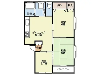 玉川町東ハイツ(3DK/1階)の間取り写真