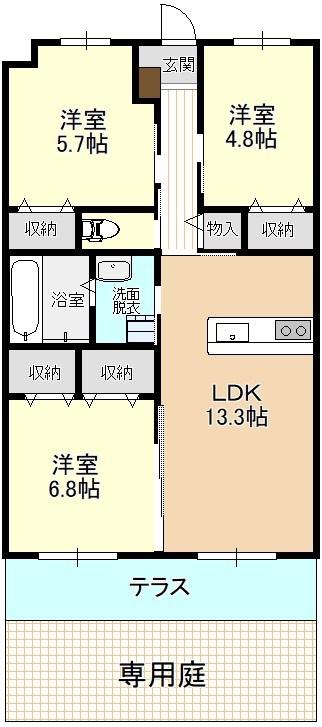 ひだまりレジデンスII(3LDK/1階)の間取り写真