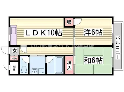グランディアミアモーレ鈴蘭台(2LDK/2階)の間取り写真