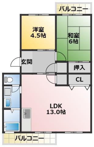 コーポ志字(2LDK/3階)の間取り写真