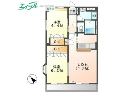 ベル・グラース(2LDK/2階)の間取り写真