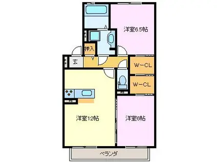 グランドエル・F A棟(2LDK/1階)の間取り写真