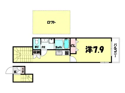 VIANO神戸上筒井通ウエスト(1K/2階)の間取り写真