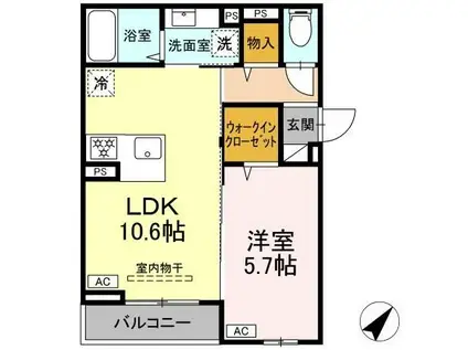 アセット-コート曙町(1LDK/3階)の間取り写真
