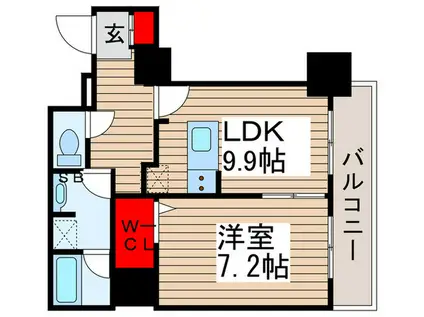 ロイヤルパークスタワー南千住(1LDK/9階)の間取り写真