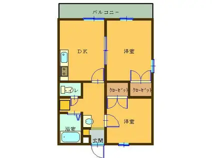 パレスコートII(2DK/2階)の間取り写真