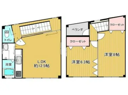 ケイエスビル(2LDK/3階)の間取り写真