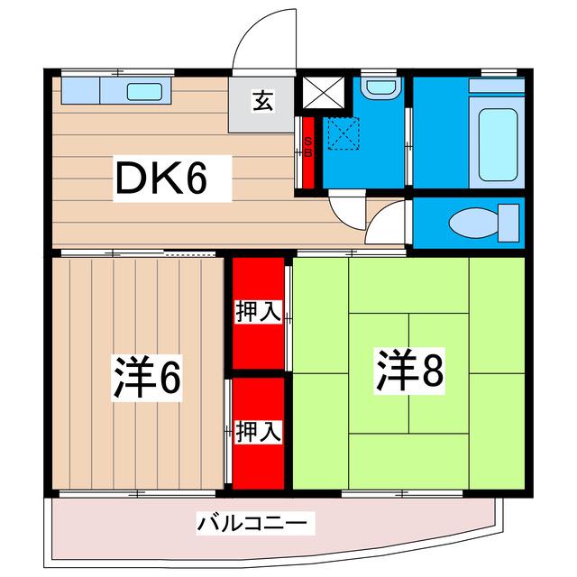 金井ビル(2DK/2階)の間取り写真