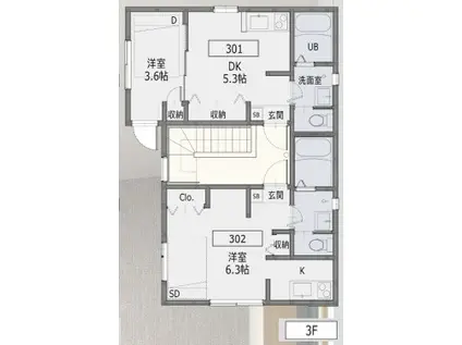 ECLAT(1DK/3階)の間取り写真