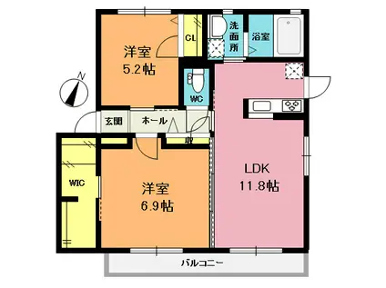 アピオンC棟(2LDK/2階)の間取り写真