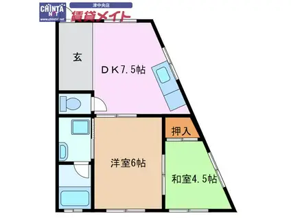 メゾン上浜(2DK/2階)の間取り写真