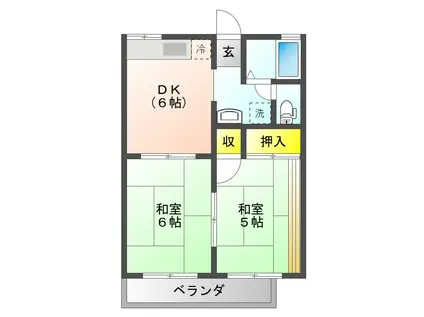 コーポあこぎB(2DK/2階)の間取り写真